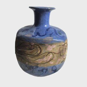 Vintage Signed Art Pottery Vase Hanna Tal Blue Israel Jewish 6" tall